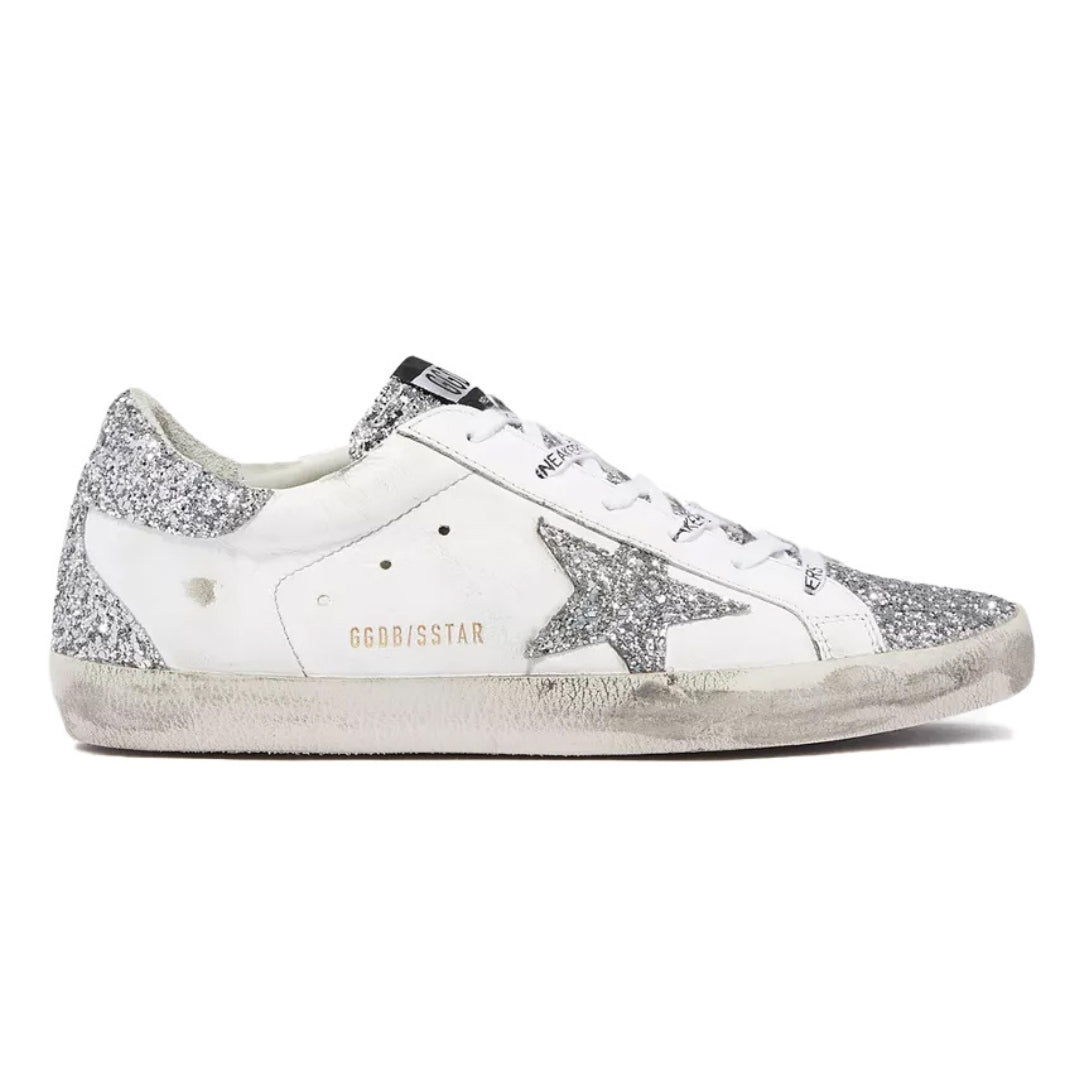 Golden Goose Super-Star White Silver Glitter