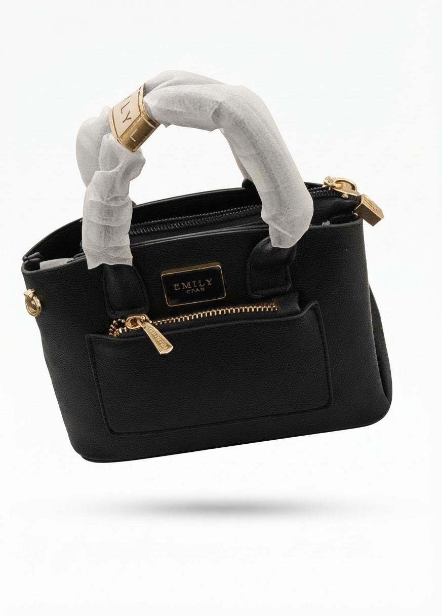Black Mini Tote Bag Front Zip Pocket