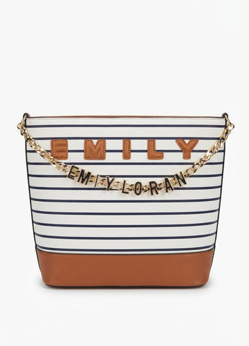 Emily Loran Striped Bucket Bag Chain Letters