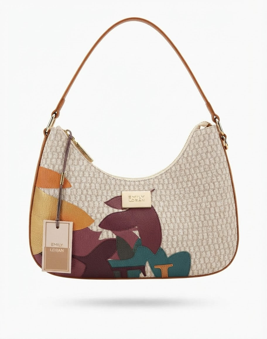 Printed Monogram Hobo Shoulder Bag Beige