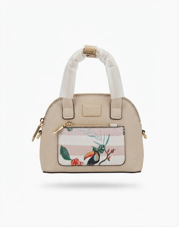 Beige Mini Dome Satchel Bird Print