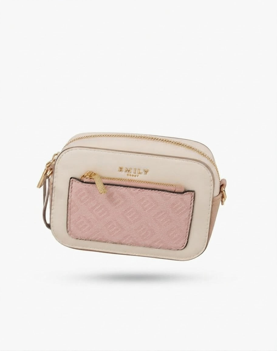 Cream Crossbody Camera Bag Pink Pocket