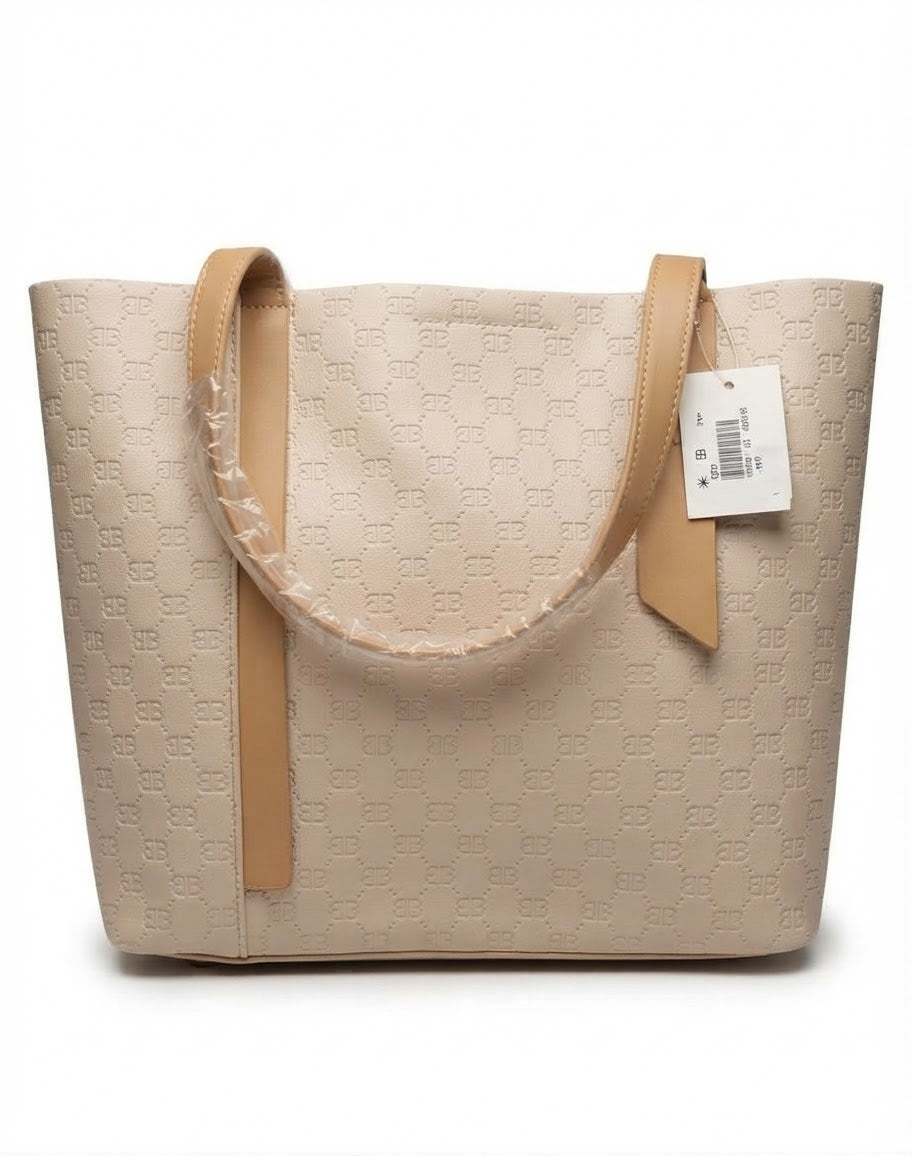 Beige Embossed Tote Bag
