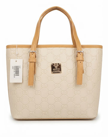 Beige Embossed Monogram Tote Bag