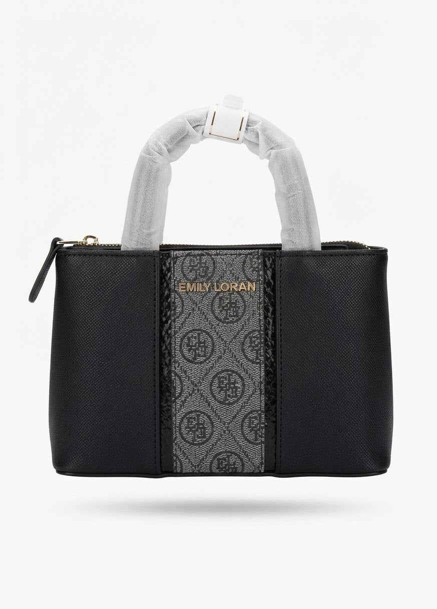 Black Mini Tote Bag Grey Panel