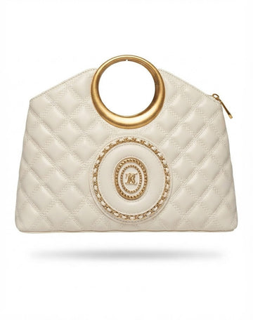 Quilted Cream Ring Handle Bag