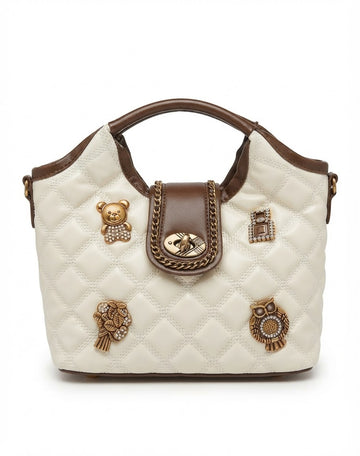 Quilted Cream Bucket Bag with Charms