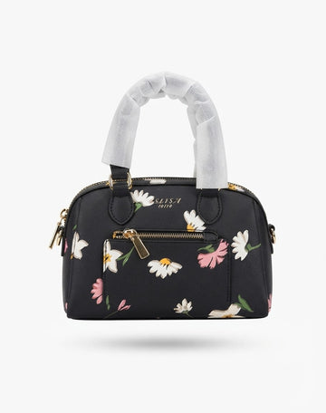 Black Floral Mini Duffle Bag