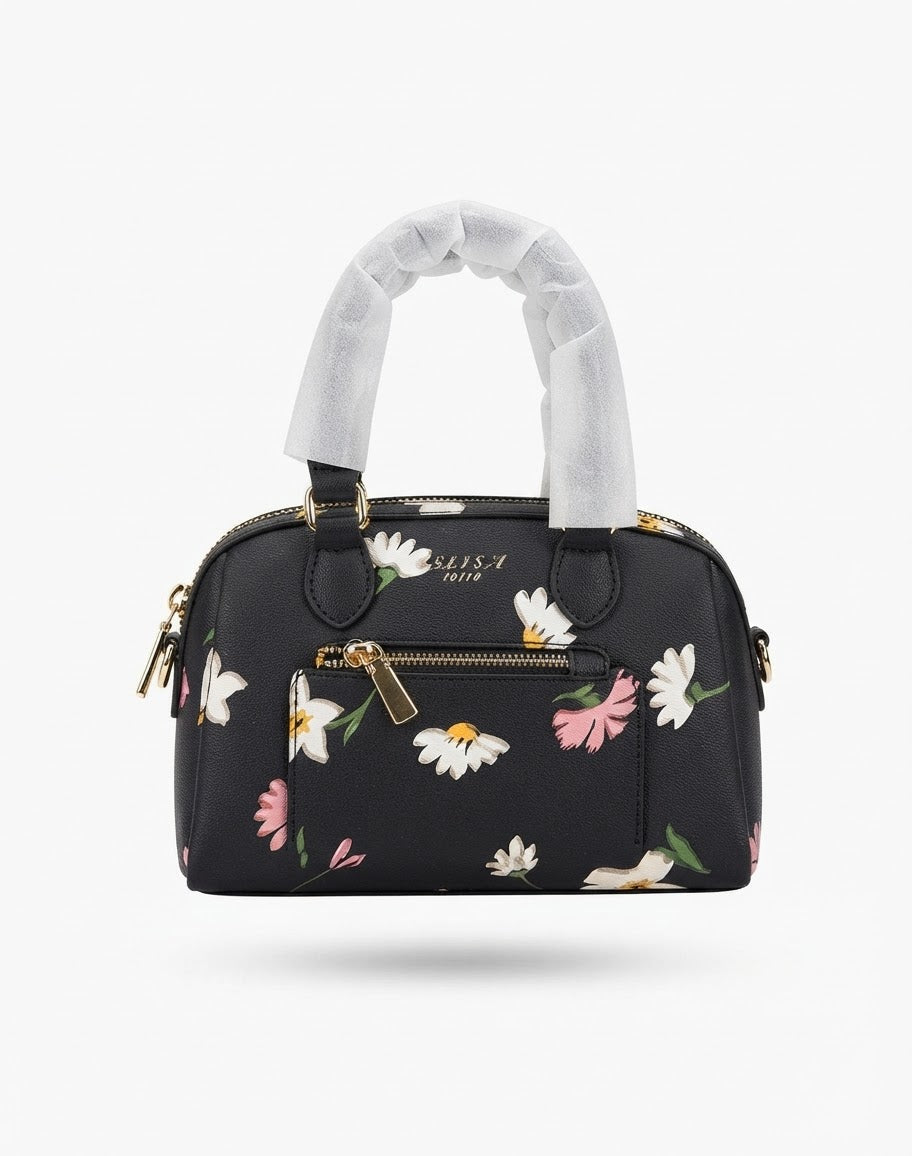 Black Floral Mini Duffle Bag