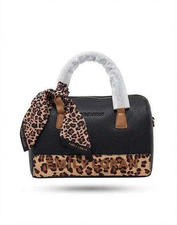 Black Leopard Mini Duffle Bag with Scarf