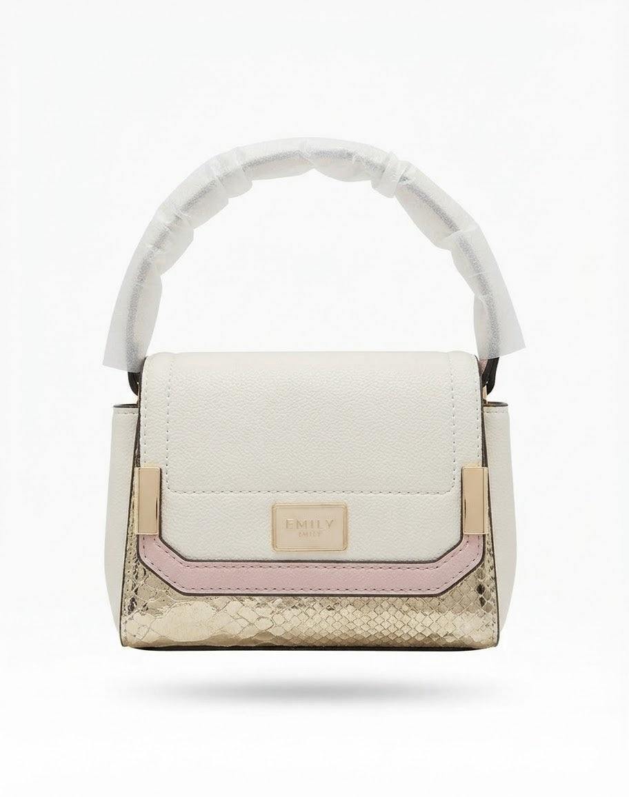 Cream Flap Shoulder Bag Metallic Gold