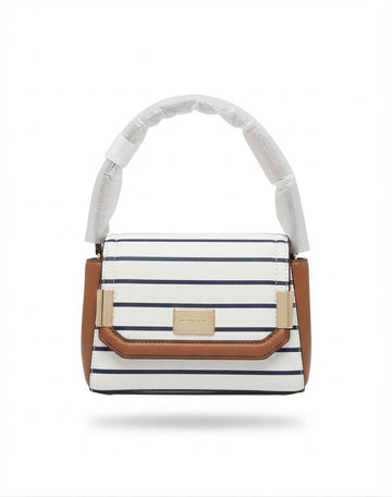 Striped Flap Shoulder Bag Navy White
