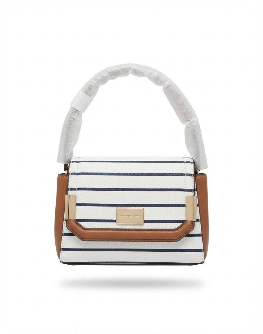 Striped Flap Shoulder Bag Navy White