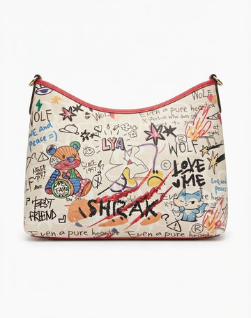 Graffiti Print Hobo Bag