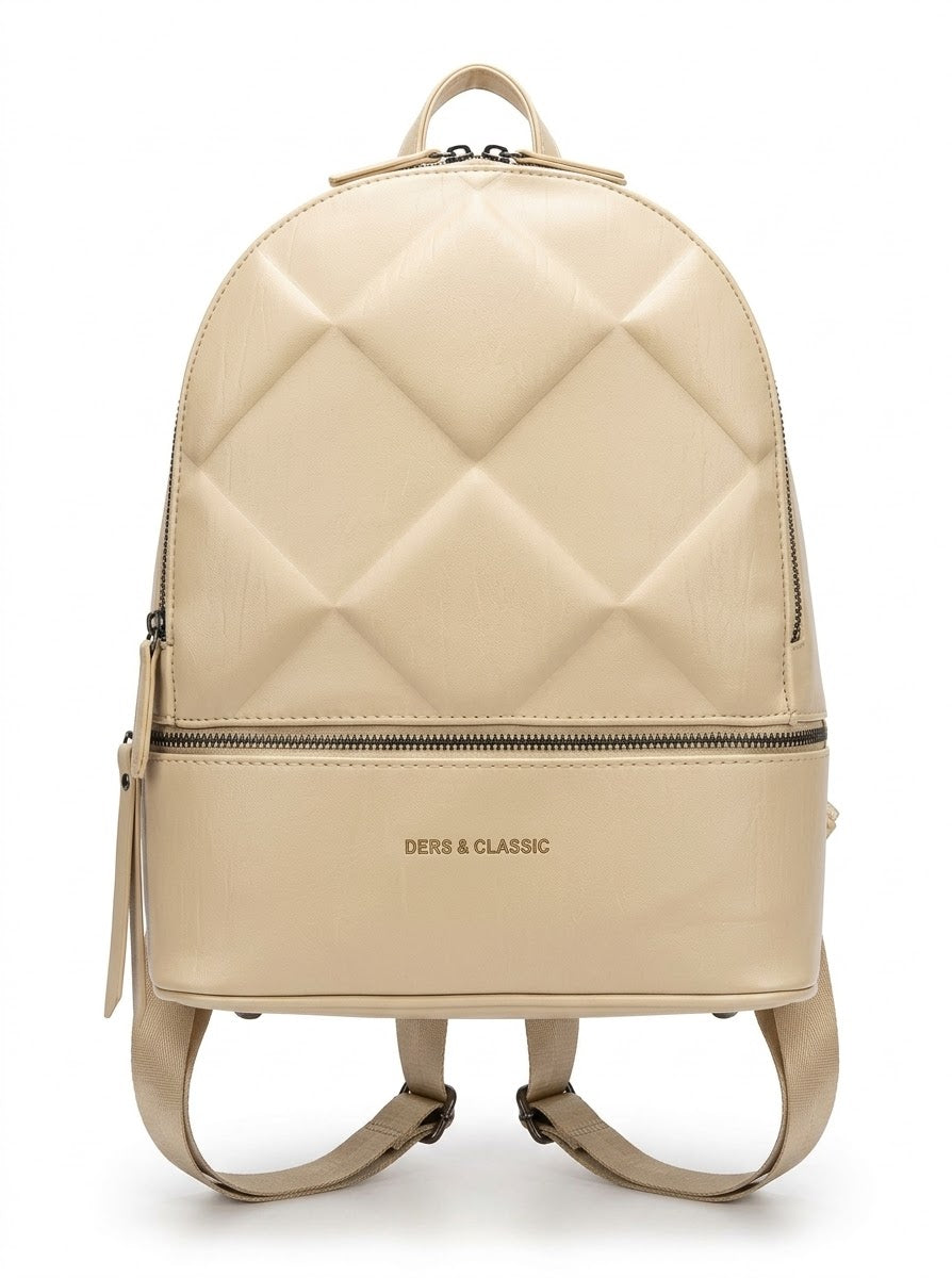 Beige Quilted Backpack