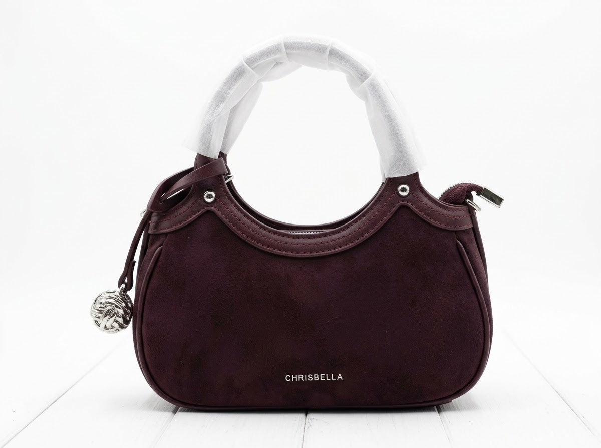 Chrisbella Suede Hobo Bag Burgundy