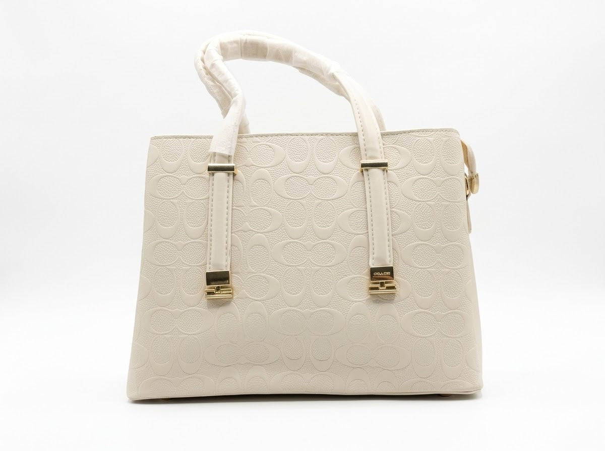 Cream Embossed Monogram Tote Bag
