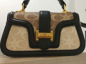 Signature Monogram Flap Top-Handle Bag Black Beige