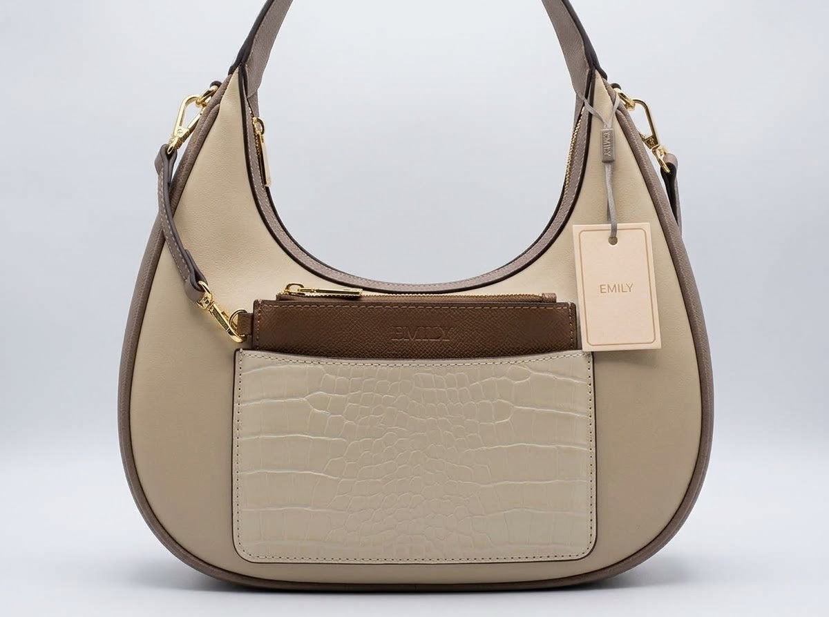 Beige Croc Pocket Hobo Bag