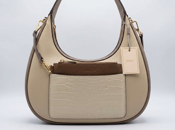 Beige Croc Pocket Hobo Bag