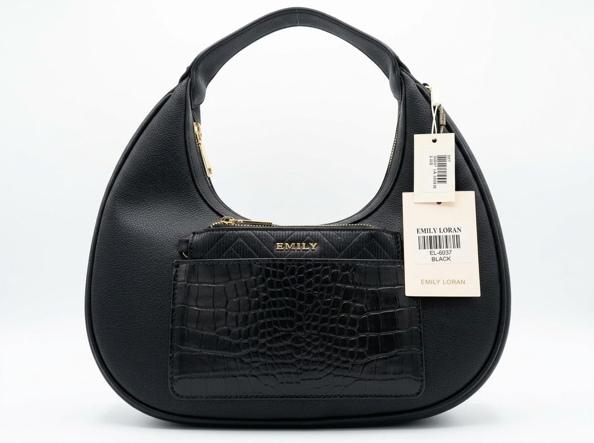Emily Loran Black Croc Pocket Hobo Bag