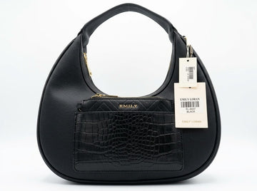 Emily Loran Black Croc Pocket Hobo Bag