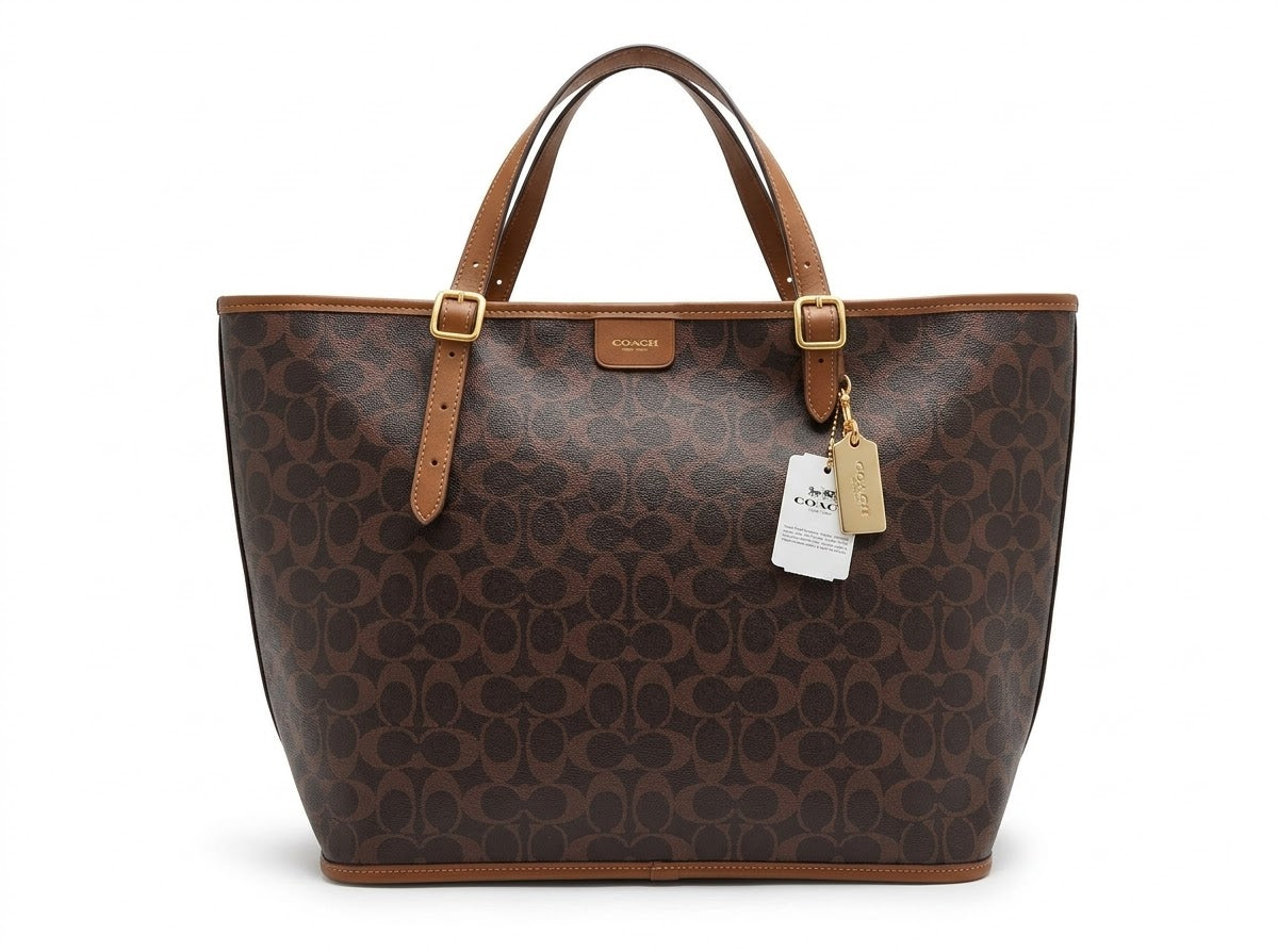 Signature Monogram Tote Bag Brown Tan