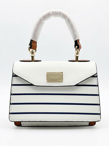 White Striped Top-Handle Flap Bag