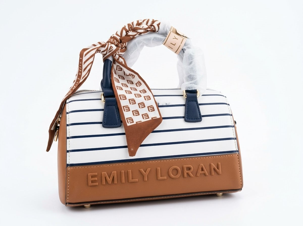 Emily Loran Striped Duffle Bag with Scarf